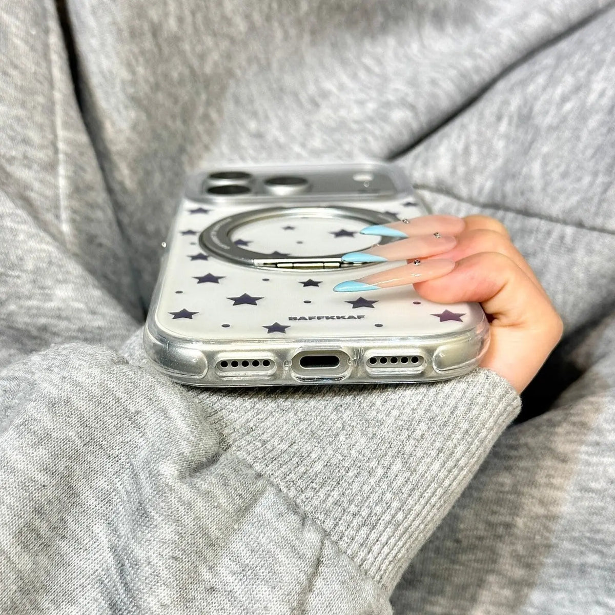 White Polka Dot Frosted Semi-Transparent iPhone Case with Built-in Ring Holder SEACASE