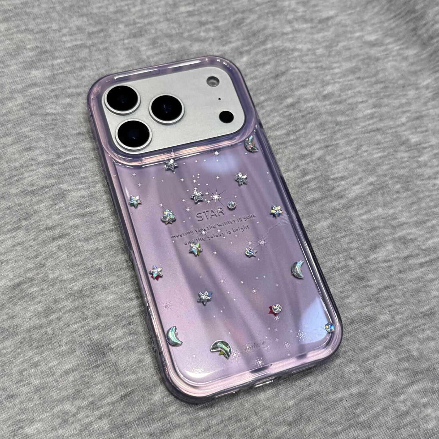 Purple Wavy iPhone Case with DIY Star Moon Rhinestone Stickers