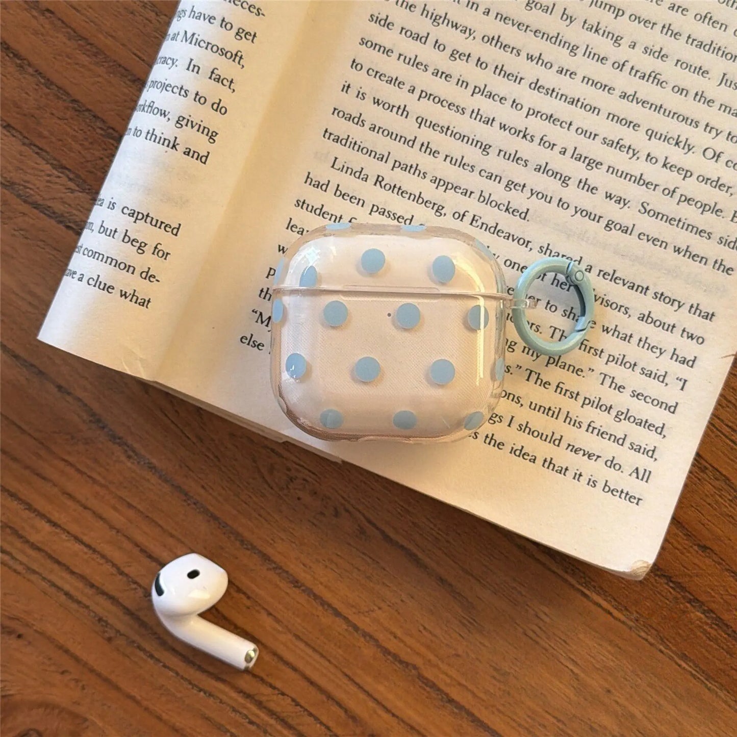 Fresh Transparent Polka‑Dot AirPods Case, Simple TPU Protective Cover with Color‑Matched Ring Clasp SEACASE