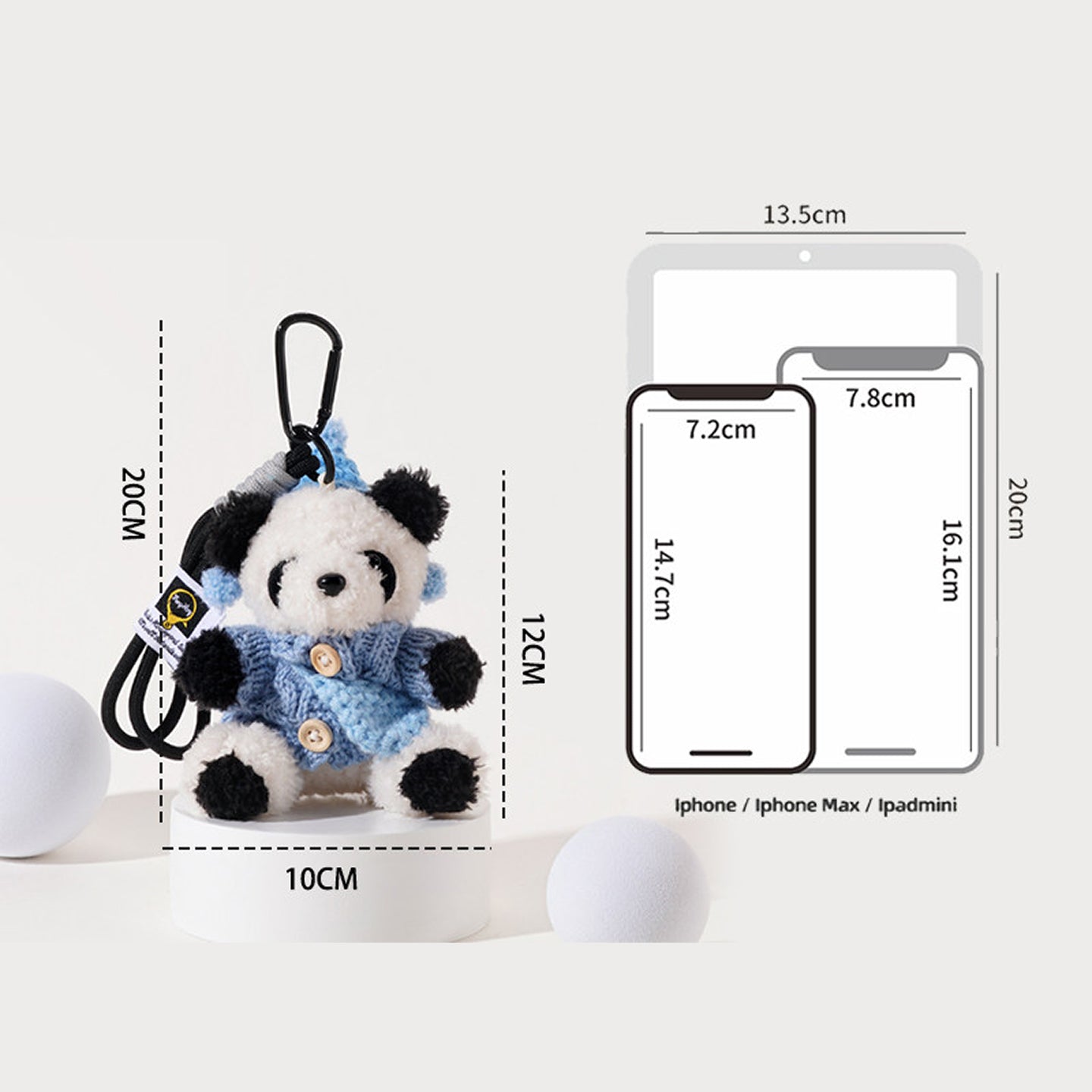 Cute Knitted Sweater Panda Plush Bag Charm, Cartoon Panda Backpack Pendant