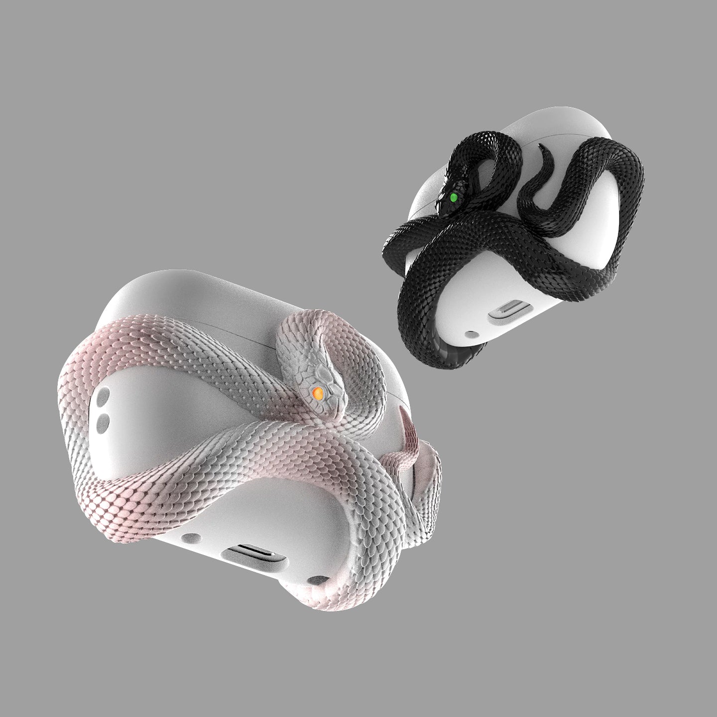 3Dスネークが巻き付いたAirPodsケース