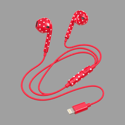 Retro Cute Polka Dot Half In-Ear Wired Headphones for iPhone & Android, Lightning / Type-C Plug Wired Earphones