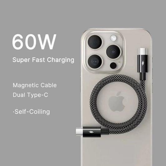 Magnetic Self-Wind Braided Charging Cable, 60W/100W Fast Charge USB to Type-C & Dual Type-C Cord SEACASE