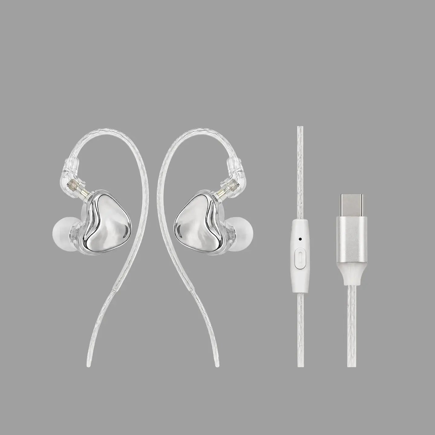Mirror Silver Wired In Ear Earphones, Metal Shell Headphones with Optional Mic & Type-C Plug for Daily Music Calls SEACASE