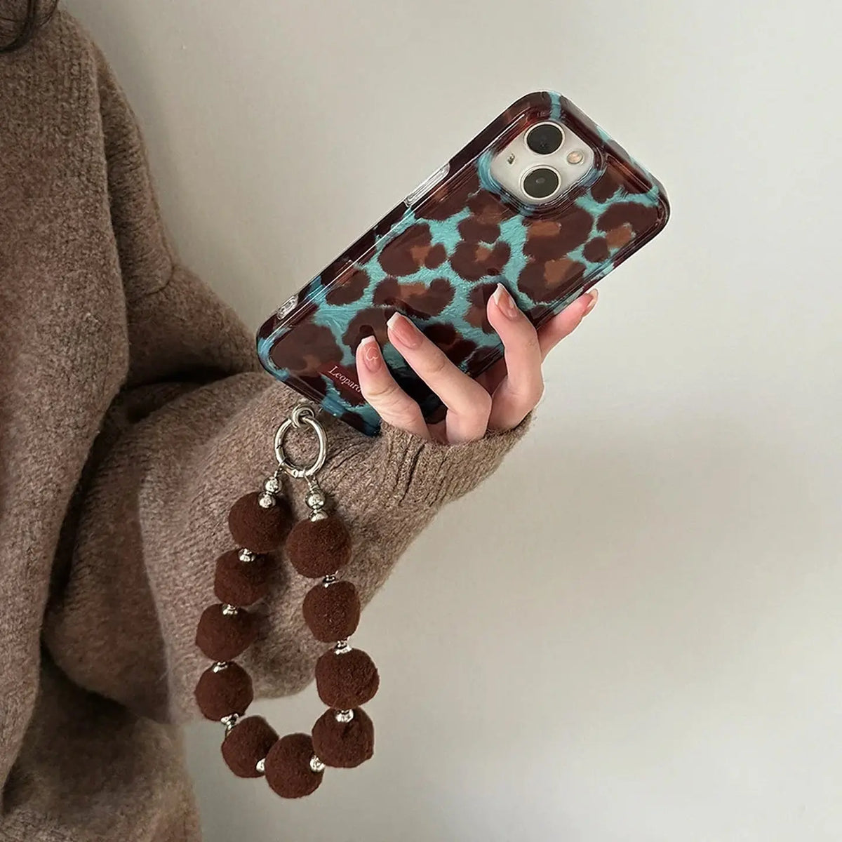 Vintage Blue-Brown Leopard Print iPhone Case, Reflective Tin Foil Surface SEACASE
