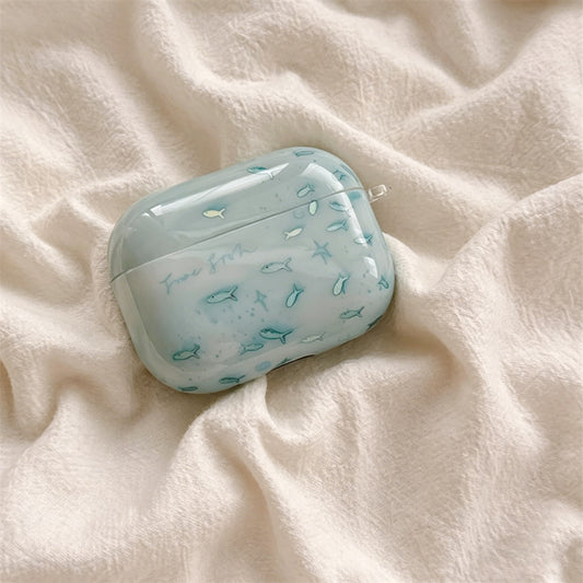Clear Mint Blue Iridescent Fish Airpods Case
