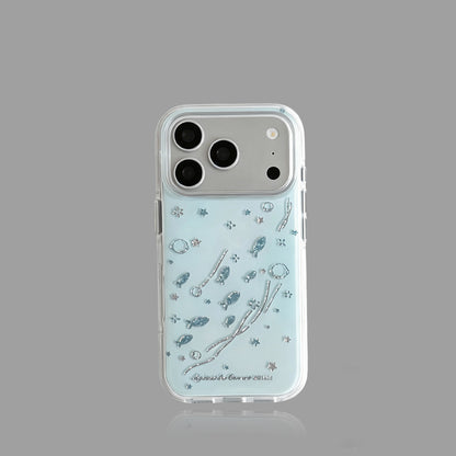 Blue and White Gradient Fish Print iPhone Case