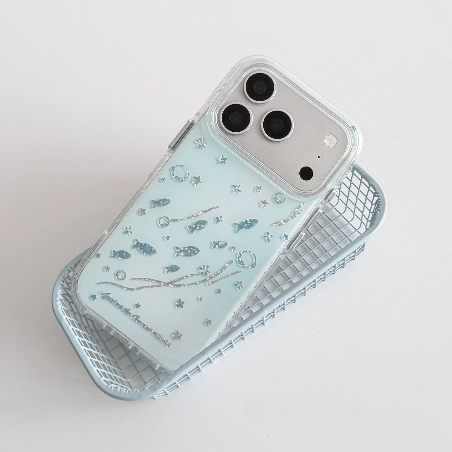 Blue and White Gradient Fish Print iPhone Case