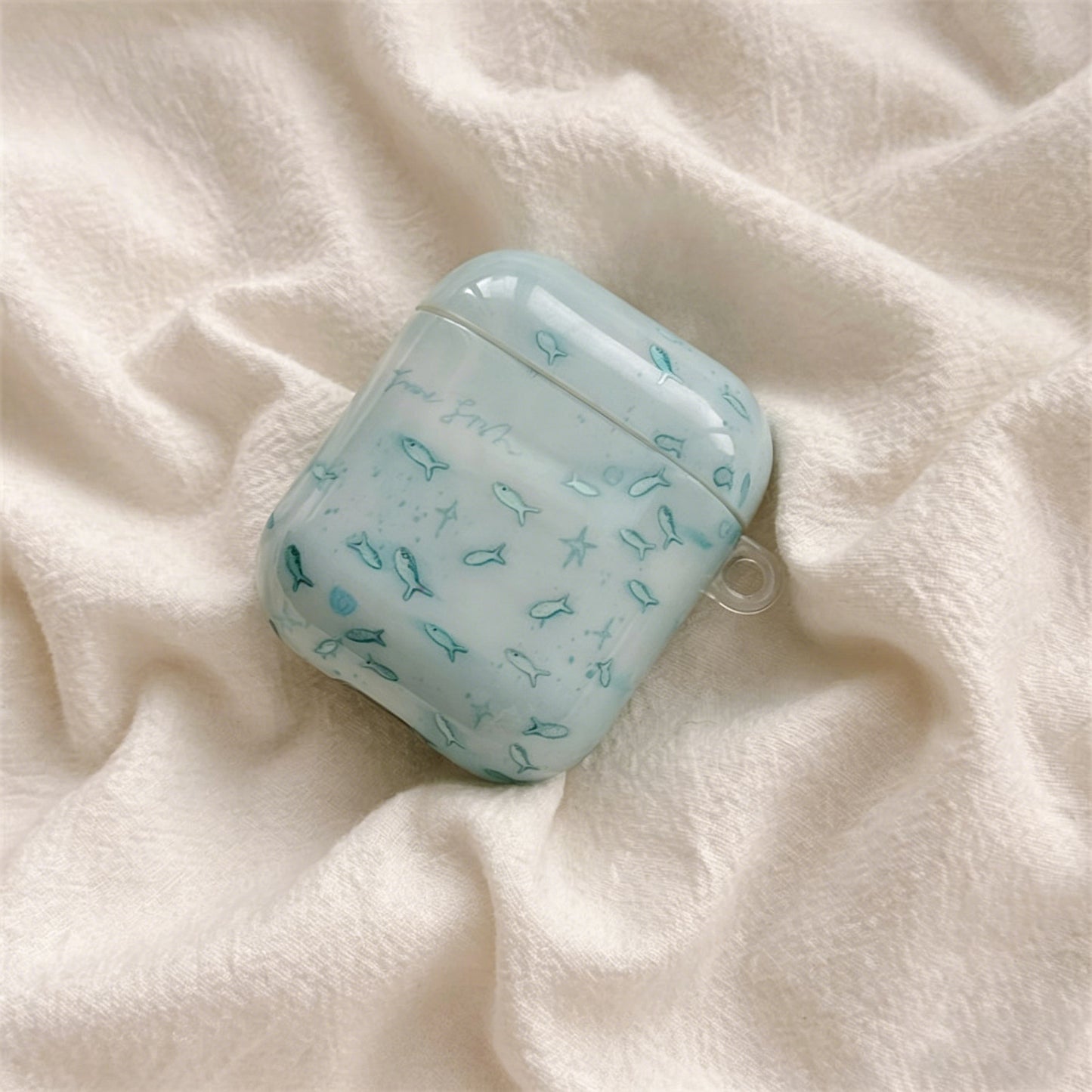 Clear Mint Blue Iridescent Fish Airpods Case