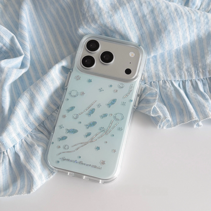Blue and White Gradient Fish Print iPhone Case