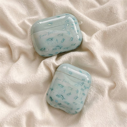Clear Mint Blue Iridescent Fish Airpods Case