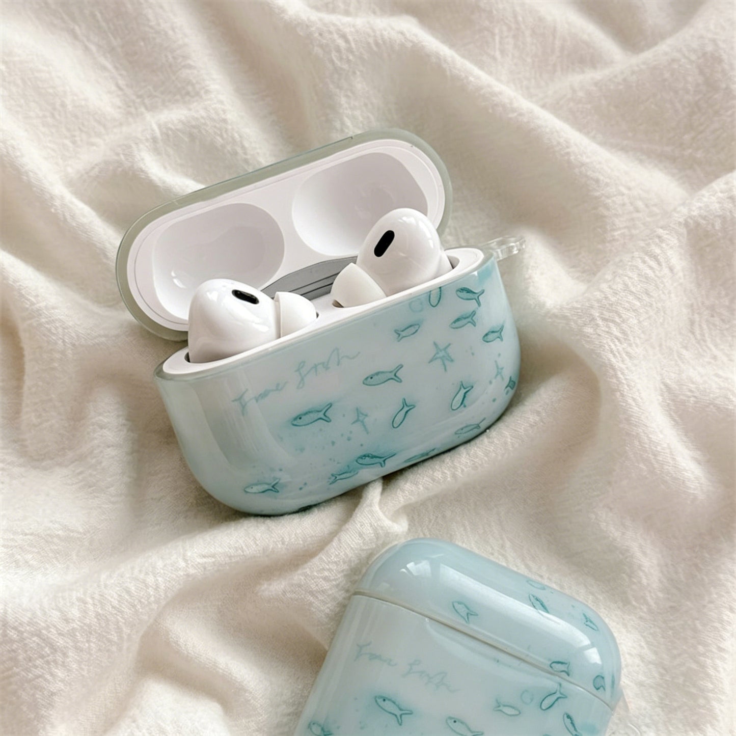 Clear Mint Blue Iridescent Fish Airpods Case