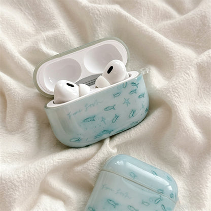Clear Mint Blue Iridescent Fish Airpods Case
