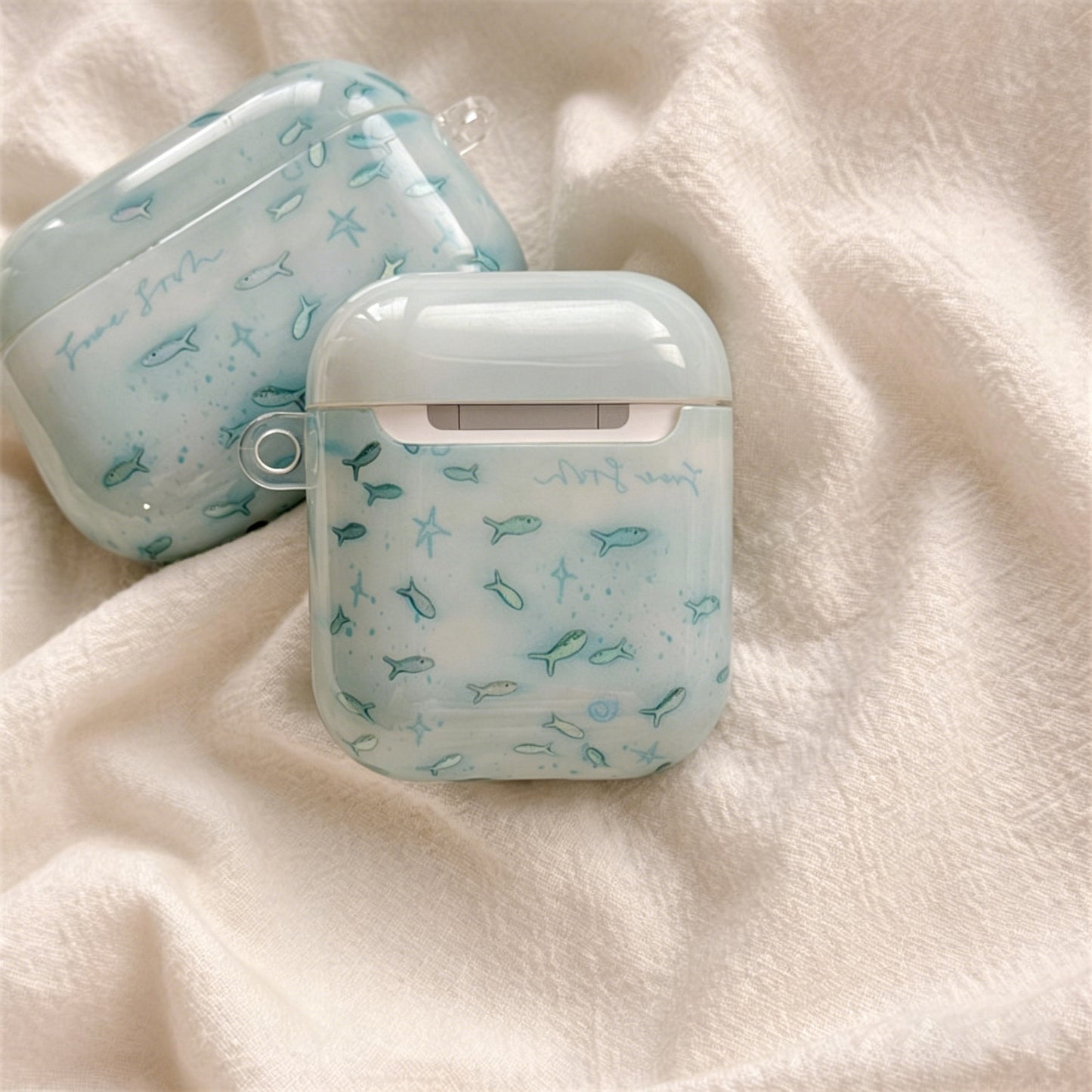 Clear Mint Blue Iridescent Fish Airpods Case