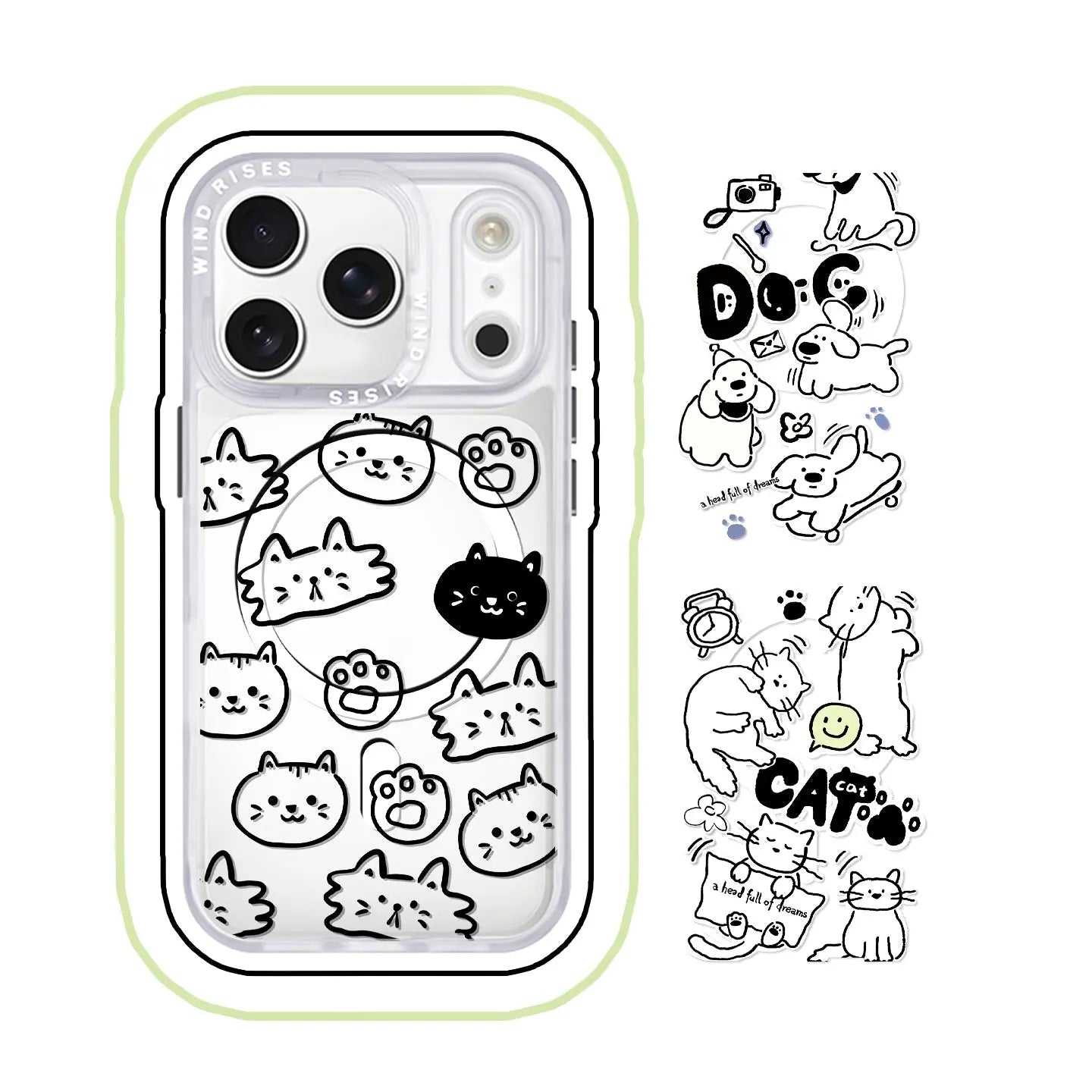 Hand-Drawn Line Style Cat and Dog Pattern Series SEACASE