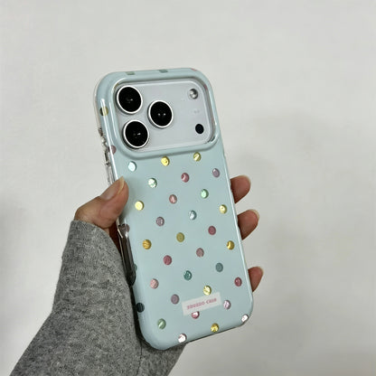 Cream Blue Polka Dot iPhone Case, Foil Textured Soft Cover