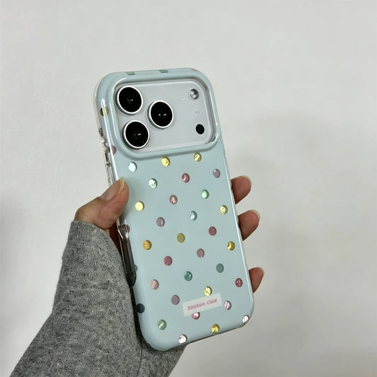 Cream Blue Polka Dot iPhone Case, Foil Textured Soft Cover