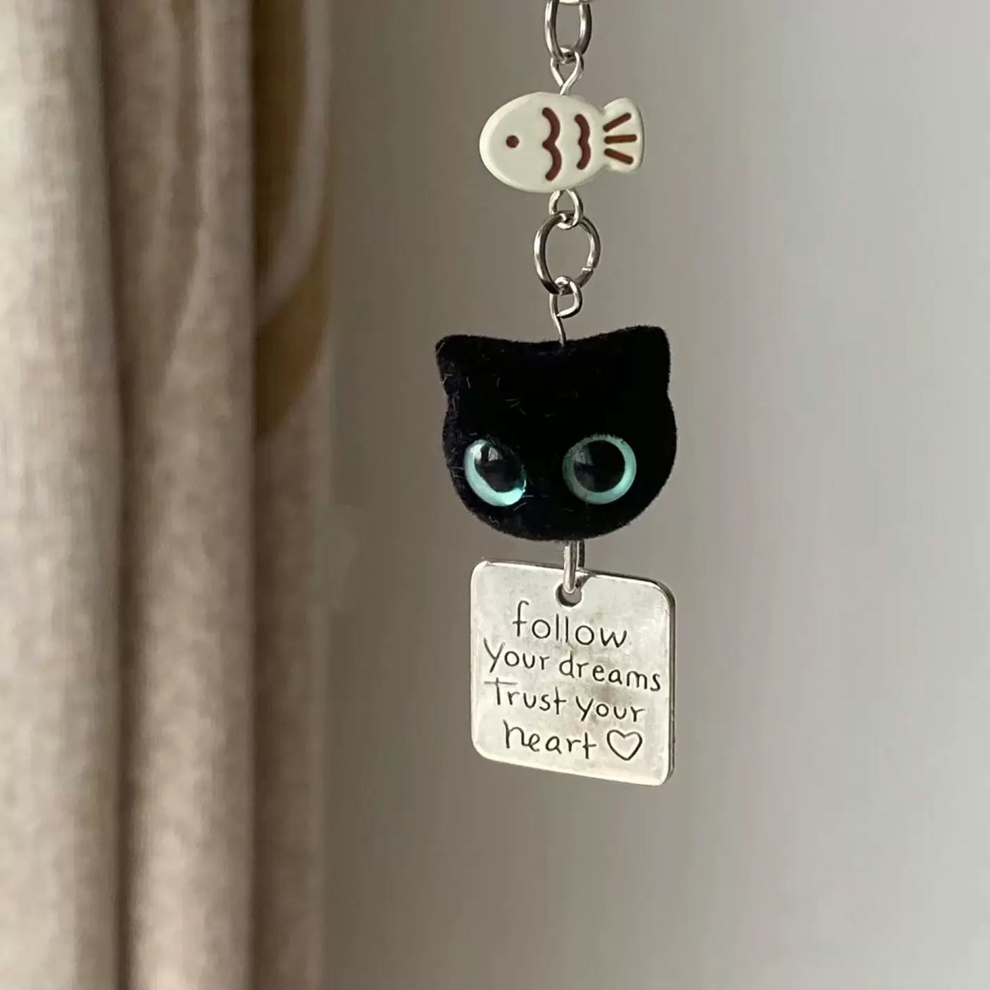 Cute Flocked Black Cat Keychain, Phone Charm Bag Pendant
