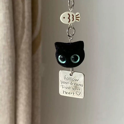 Cute Flocked Black Cat Keychain, Phone Charm Bag Pendant