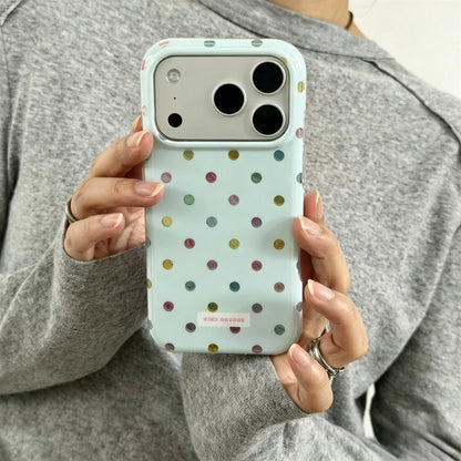 Cream Blue Polka Dot iPhone Case, Foil Textured Soft Cover