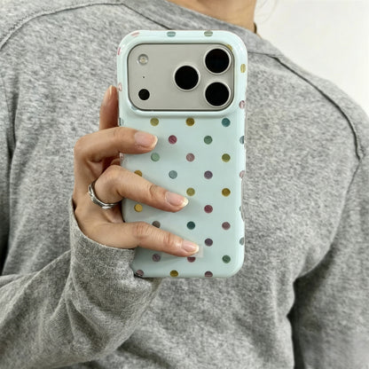 Cream Blue Polka Dot iPhone Case, Foil Textured Soft Cover