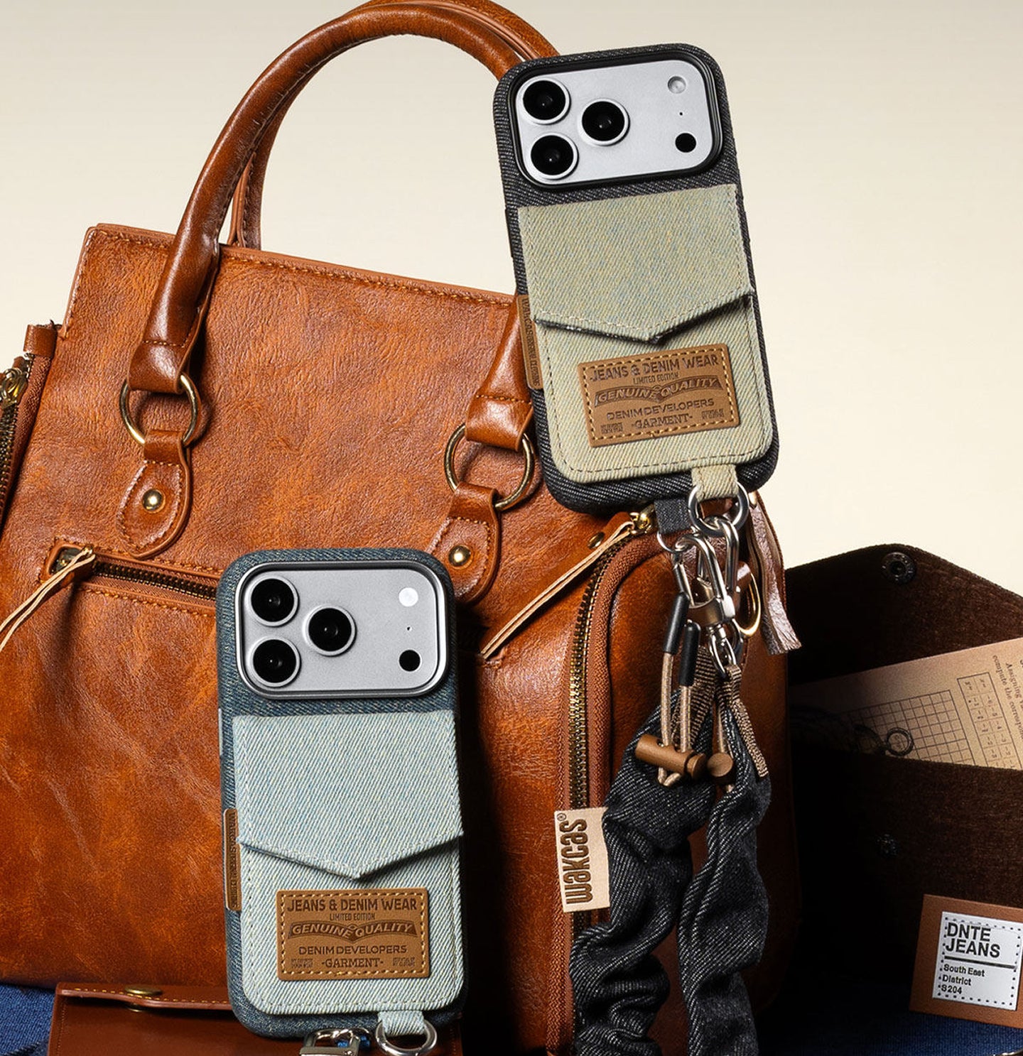 Color Block Denim iPhone Case with Card Slot
