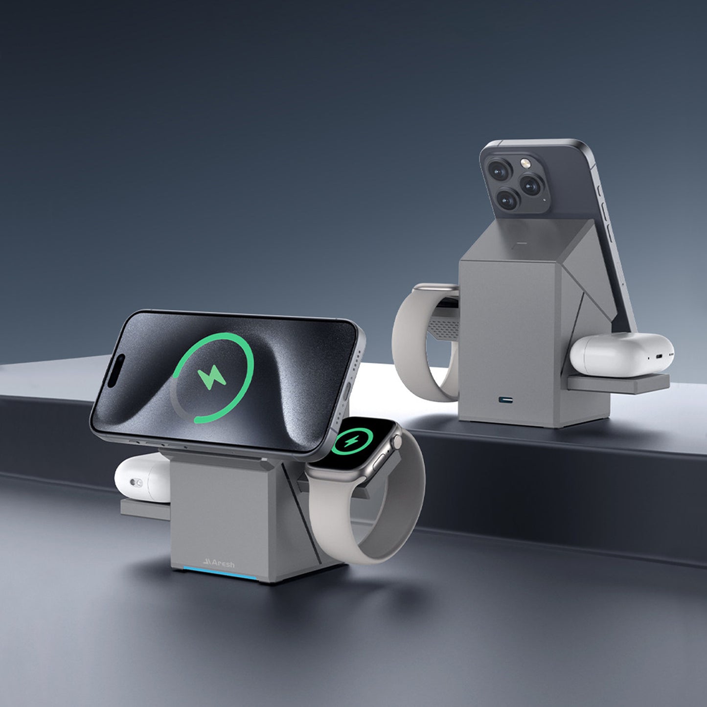 3-in-1 Electric Touch Rotating Magnetic Wireless Charger, Cube Charging Station for iPhone, Apple Watch & AirPods