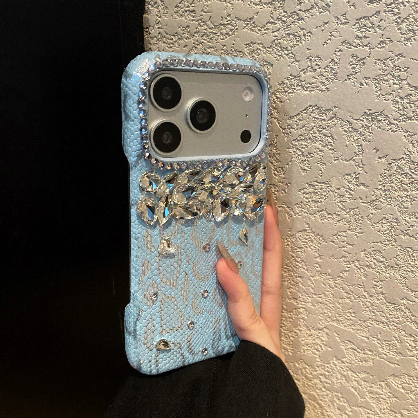 Snake‑Skin Rhinestone iPhone Case, Bling Diamond Embossed Protective Cover