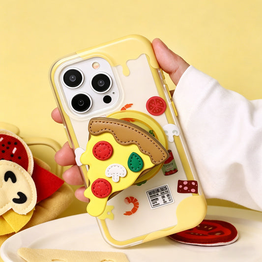 3D Pizza Slice MagSafe Phone Holder, Food-themed Stand with Faux Leather Design