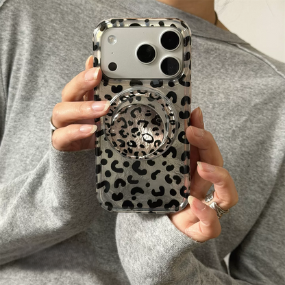 Vintage Leopard Print Magnetic iPhone Case, Reflective Tin Foil Texture