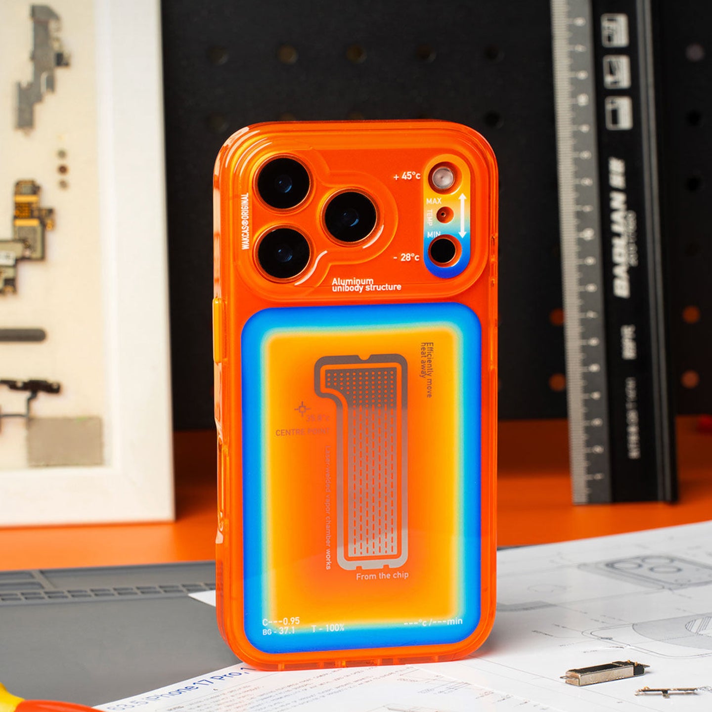 Thermal Induction Orange MagSafe Case, Shockproof Color Contrast Cover for iPhone