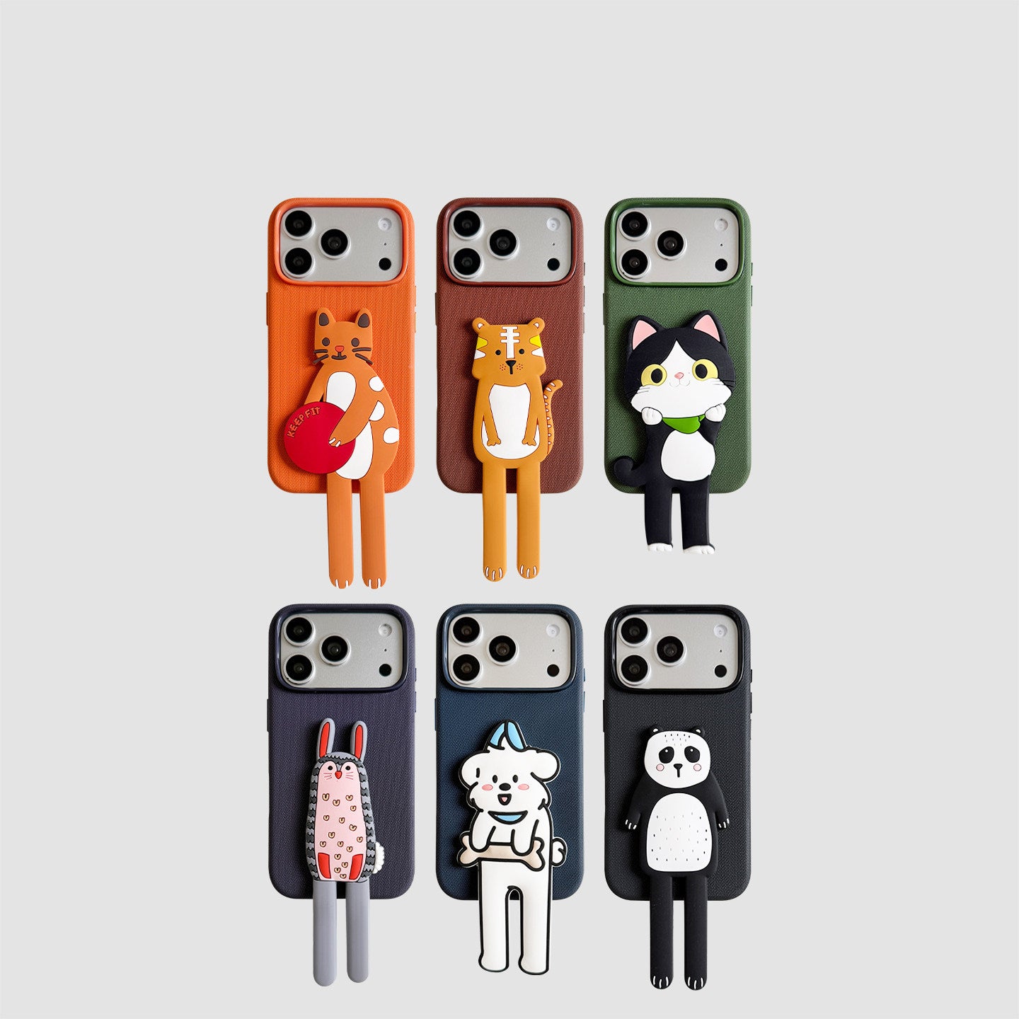Long‑Leg Animal Stand iPhone Case, Fabric Texture 3D Cartoon Protective Cover