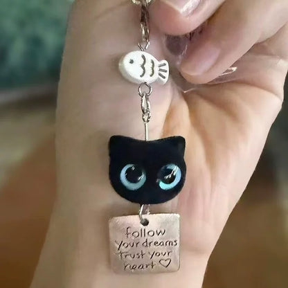Cute Flocked Black Cat Keychain, Phone Charm Bag Pendant