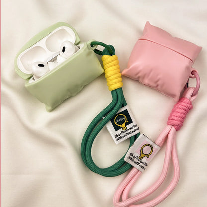 Pleated Irregular Pillow AirPods Case with Wrist Lanyard