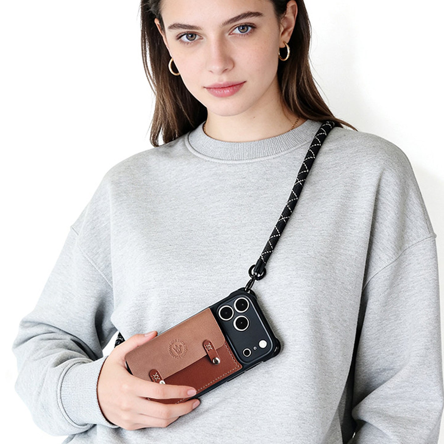 Classic Leather Cardholder iPhone Case with Crossbody Strap, Wallet-Style