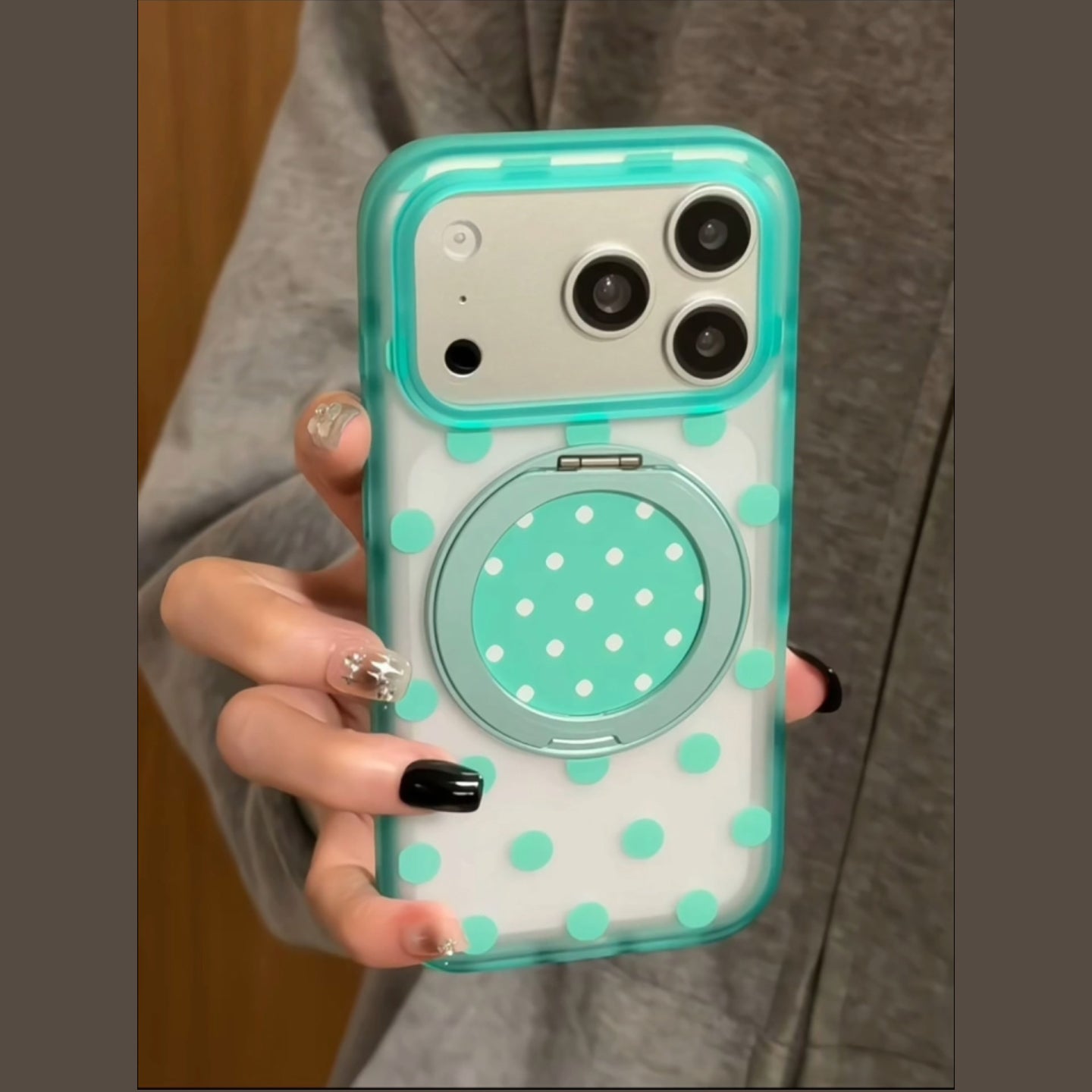 Mint Green Polka Dot iPhone Case with 360° Rotating Stand