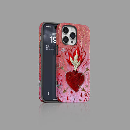Vintage Burning Heart Embossed Art iPhone Case