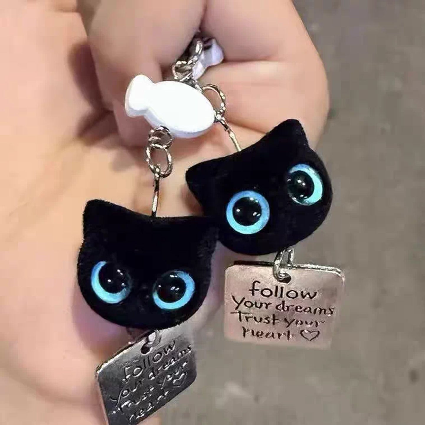 Cute Flocked Black Cat Keychain, Phone Charm Bag Pendant
