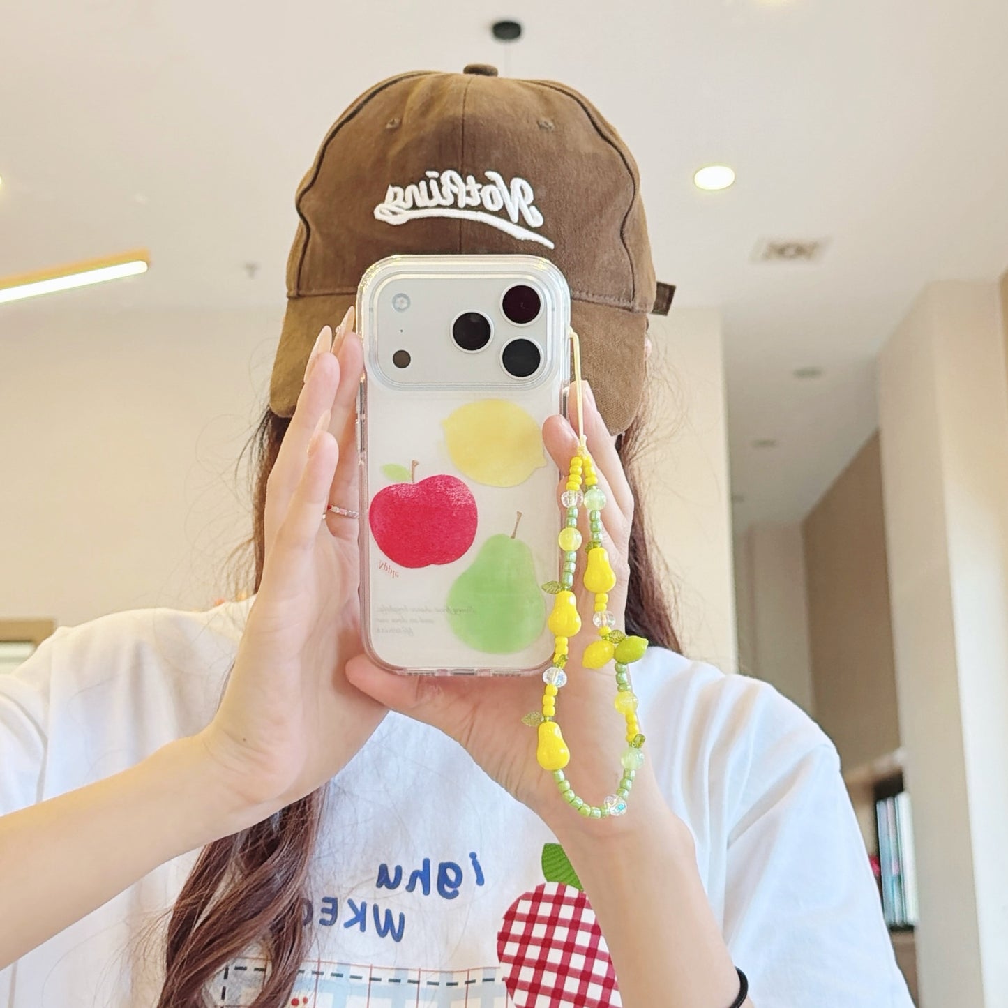 Watercolor Fruit Print iPhone Case with Lemon Bead Chain