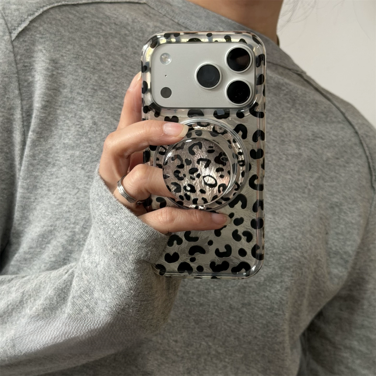 Vintage Leopard Print Magnetic iPhone Case, Reflective Tin Foil Texture