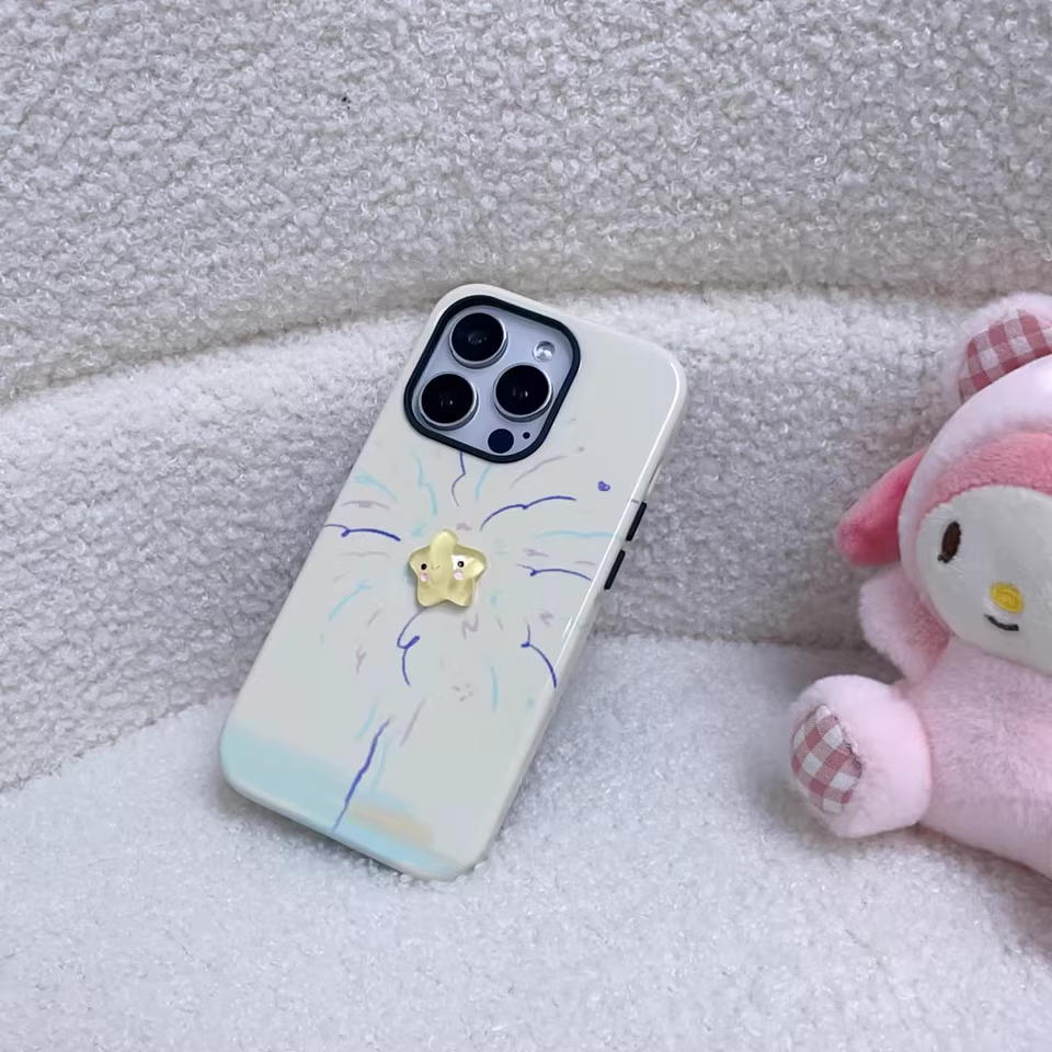 베이지 불꽃놀이 별 아이폰 케이스