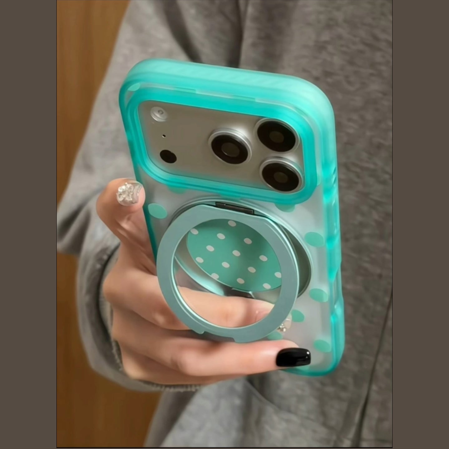 Mint Green Polka Dot iPhone Case with 360° Rotating Stand