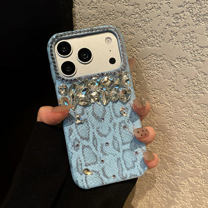 Snake‑Skin Rhinestone iPhone Case, Bling Diamond Embossed Protective Cover