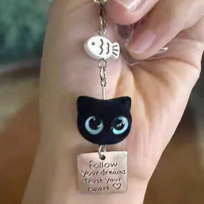 Cute Flocked Black Cat Keychain, Phone Charm Bag Pendant