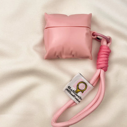Pleated Irregular Pillow AirPods Case with Wrist Lanyard