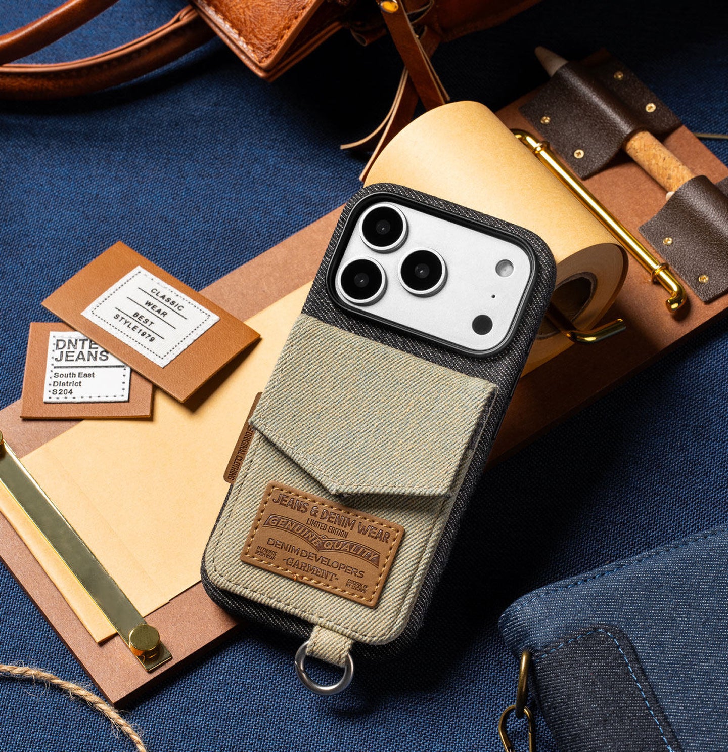 Color Block Denim iPhone Case with Card Slot