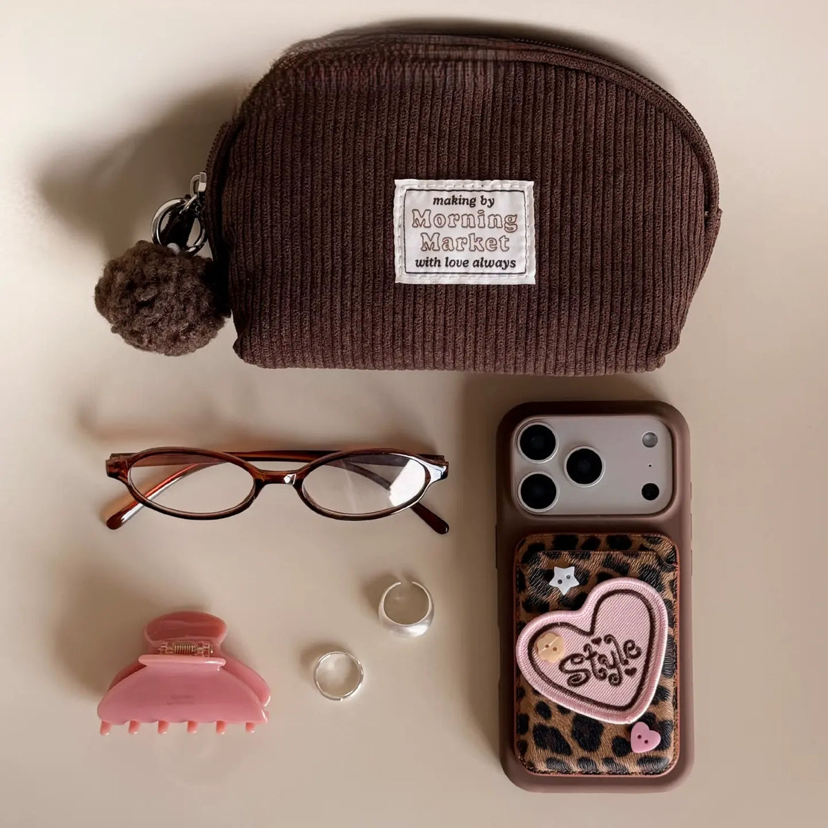 Cute Leopard Print Magsafe Card Case with Embroidered Heart Patch SEACASE
