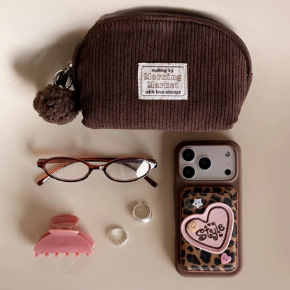 Cute Leopard Print Magsafe Card Case with Embroidered Heart Patch SEACASE