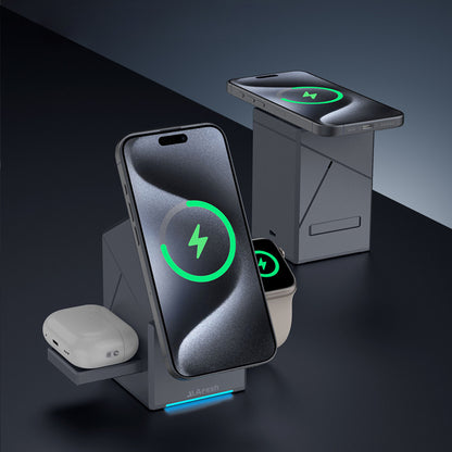 3-in-1 Electric Touch Rotating Magnetic Wireless Charger, Cube Charging Station for iPhone, Apple Watch & AirPods
