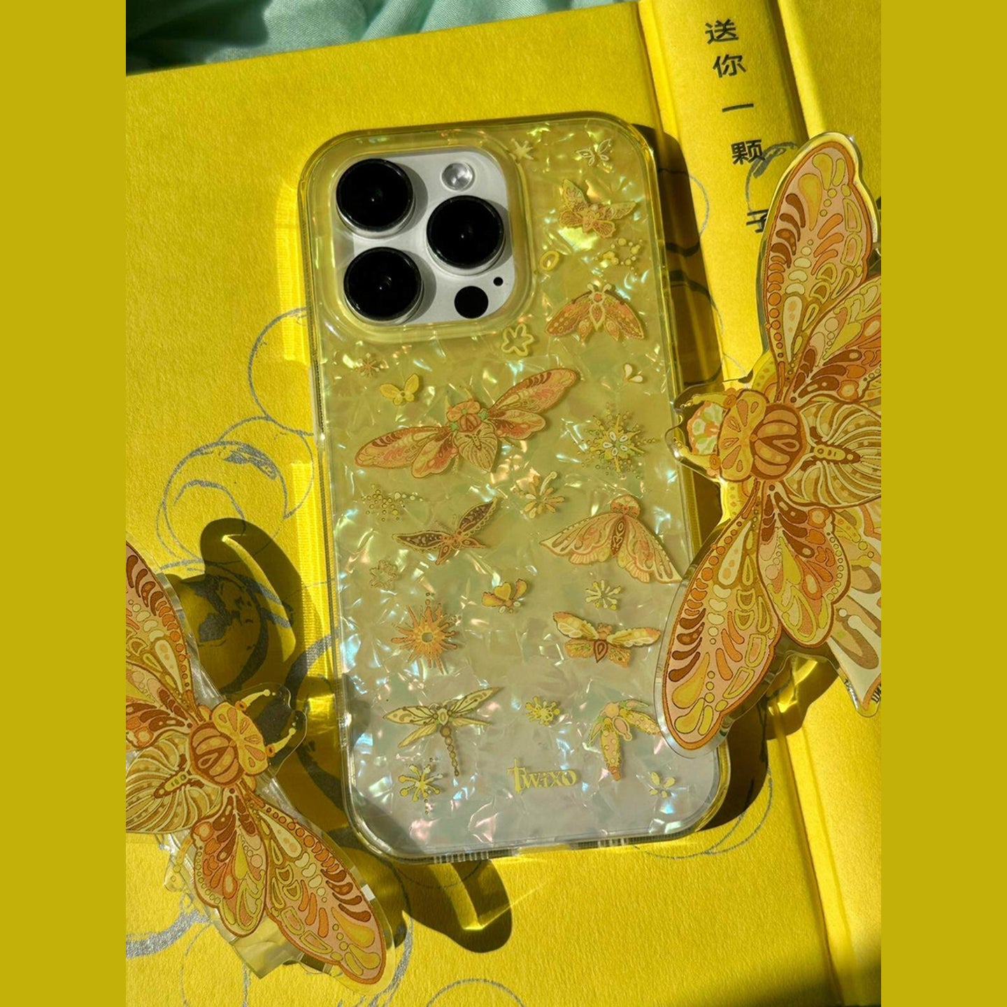 Golden Moth Shell Texture iPhone Case, IMD Double‑Layer Printed Hard Protective Cover for iPhone